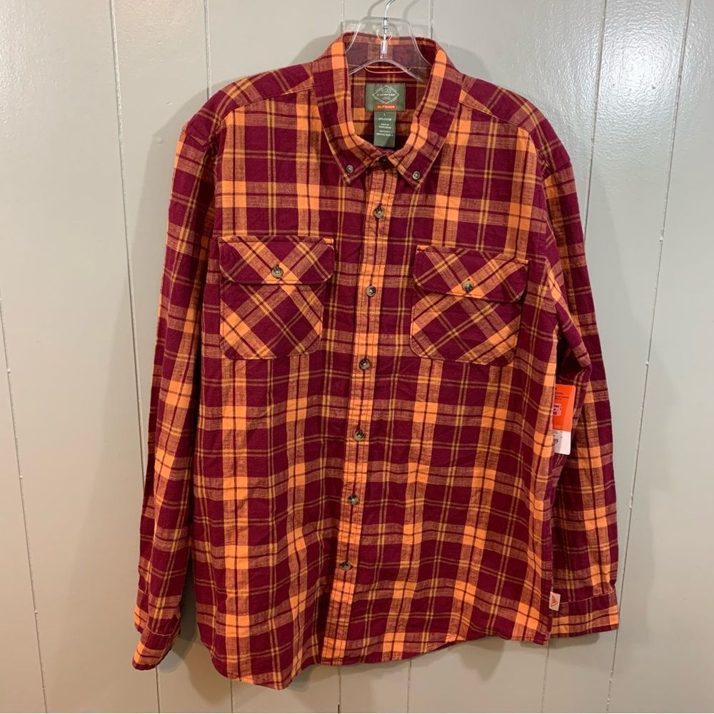 St. John's Bay Outdoor Orange Plaid Men's Button Down Long Sleeve Top L NEW $50